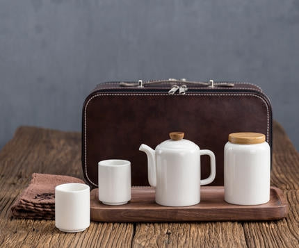 Premium Chinese White Porcelain Travelling Tea Set One Teapot Two Tea Cups
