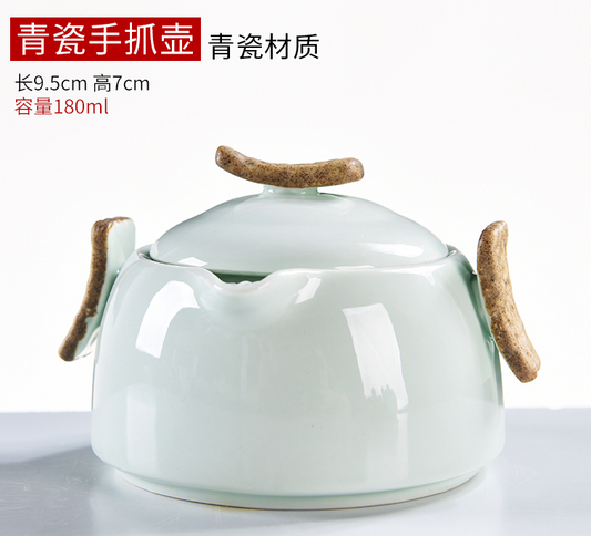 Cyan Porcelain Hand Grab Teapot