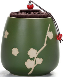 Ceramic Tea Jar - Plum Blossom Green