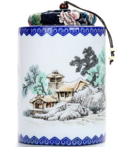 Porcelain Tea Jar - Mountain and Flowing Water