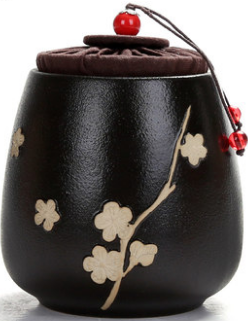Ceramic Tea Jar - Plum Blossom Black