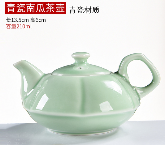 Cyan Porcelain Teapot Pumpkin Style
