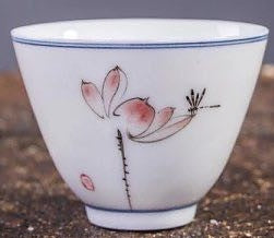 White Porcelain Hand Painted Glazed Host Tea Cup - Lotus