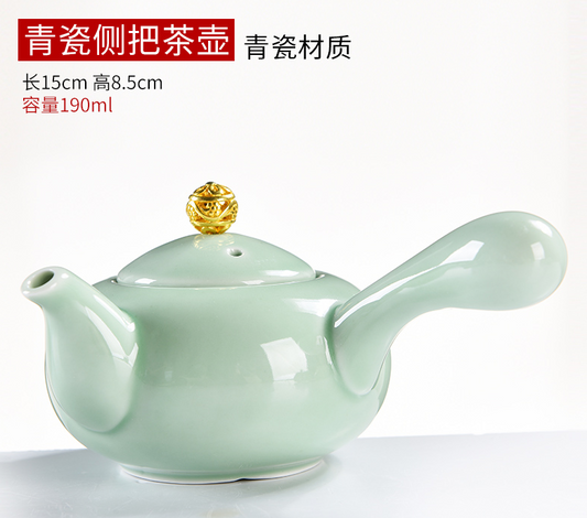 Cyan Porcelain Teapot Side Handle