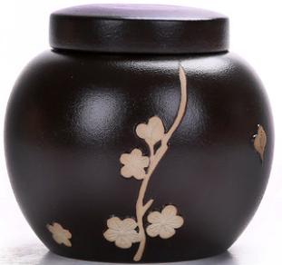 Ceramic Tea Jar - Plum Blossom Style Black