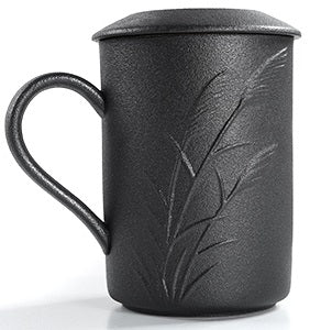 Black Ceramic Reed Tea Mug Tea Cup With Lid