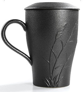 Black Ceramic Reed Tea Mug Tea Cup With Lid