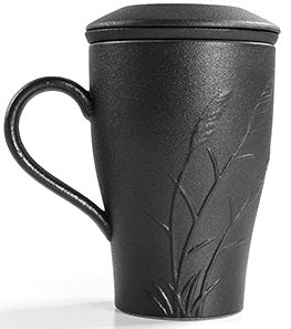Black Ceramic Reed Tea Mug Tea Cup With Lid