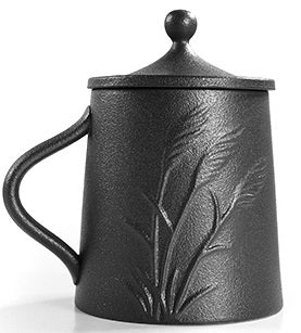 Black Ceramic Reed Tea Mug Tea Cup With Lid