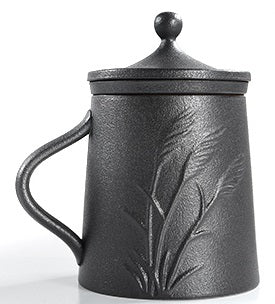 Black Ceramic Reed Tea Mug Tea Cup With Lid