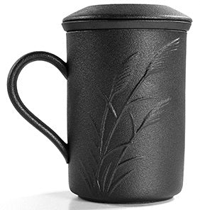 Black Ceramic Reed Tea Mug Tea Cup With Lid