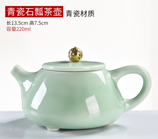 Cyan Porcelain Teapot Stone Scoop Style