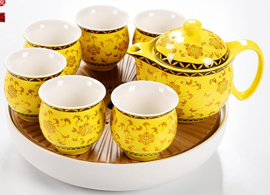 Porcelain Tea Set - Rattan Flower Yellow