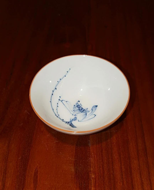 White Porcelain Hand Painted Glazed Tea Cup - Blue Lotus
