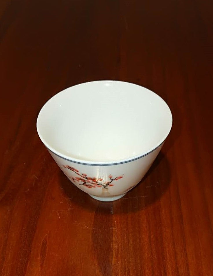 White Porcelain Hand Painted Glazed Host Tea Cup - Peach Blossom