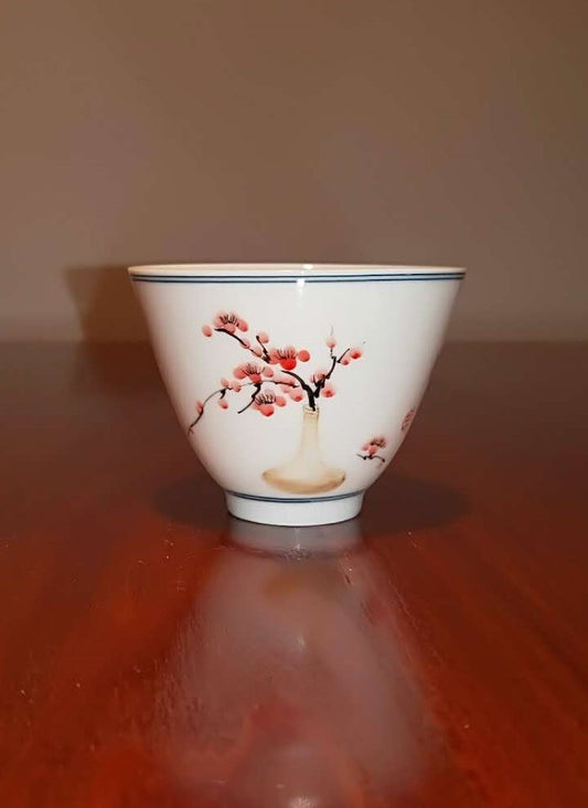 White Porcelain Hand Painted Glazed Host Tea Cup - Peach Blossom